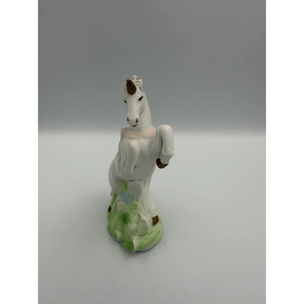 Vintage White Porcelain Bisque Rearing Unicorn Small Figurine
